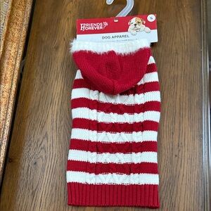 Red and White Friends Forever Striped hooded Dog Sweater. Size S.